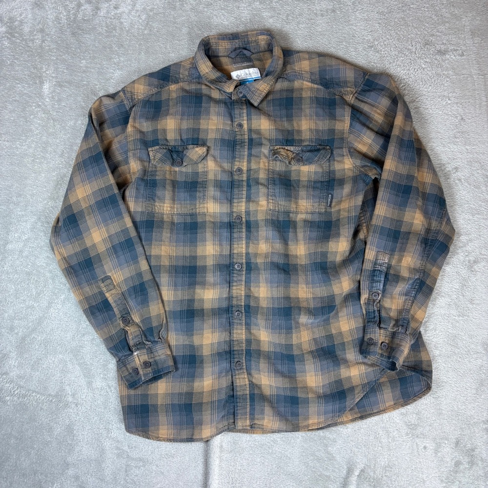 Columbia Shirts Mens XL Omni-Wick Plaid Flannel Long Sleeve Brown‎ Blue Outdoor